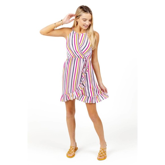 Francesca's Collections Dresses & Skirts - Francesca's Ballie Stripe High Neck Ruffle Dress S